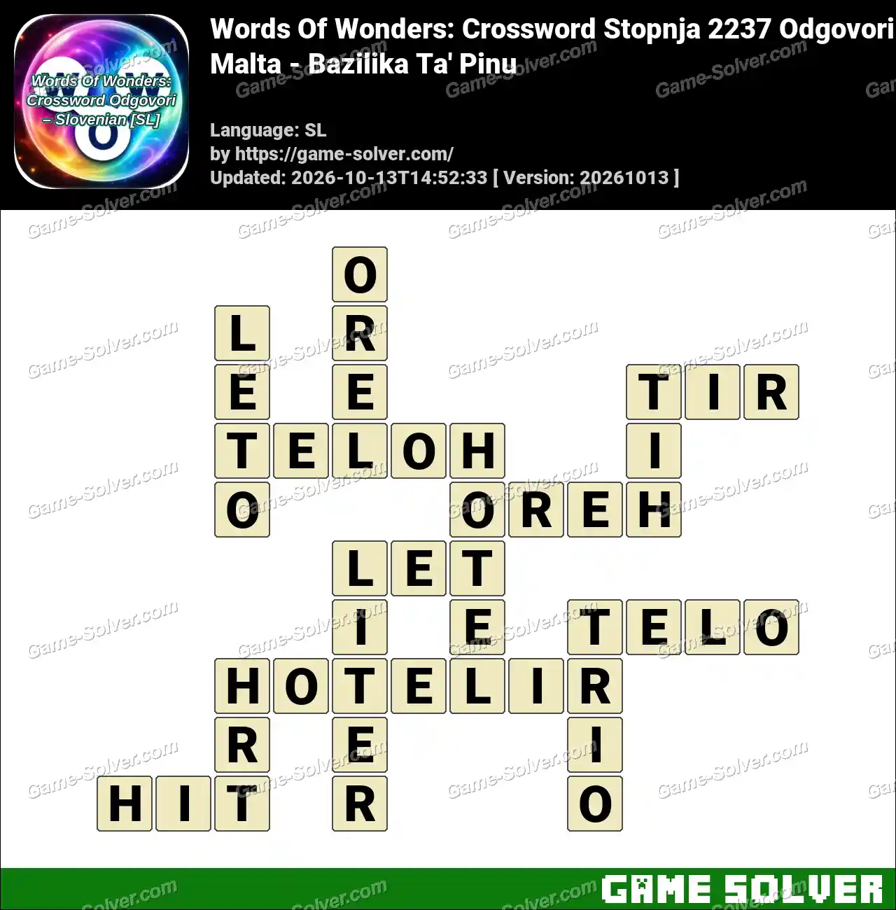Words Of Wonders: Crossword Stopnja 2237 Odgovori – Malta – Bazilika Ta’ Pinu